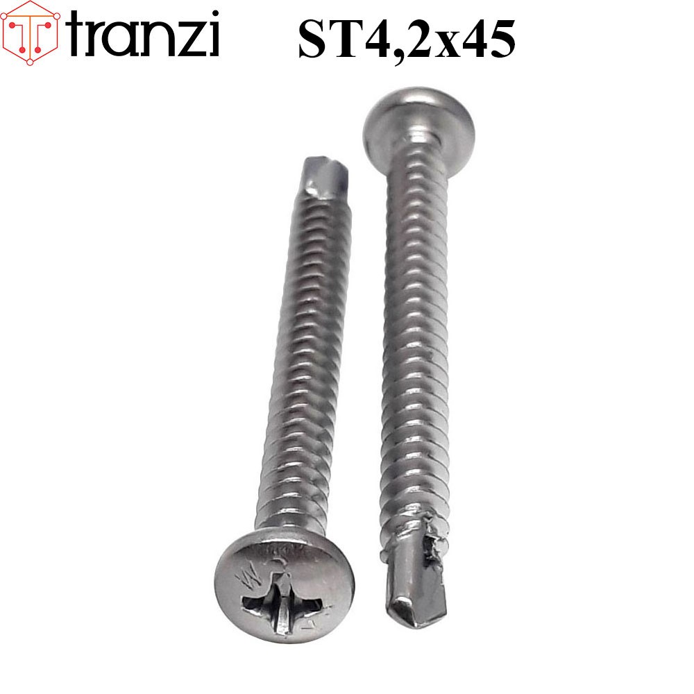 Vít tự khoan bake đầu cầu inox 304 ST4,2x45 - túi 50 cái