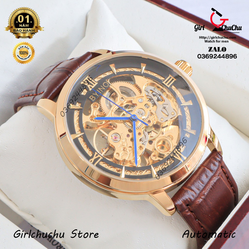 Đồng hồ nam Byino chính hãng, máy cơ chạy tự động vĩnh viễn, không phải dùng pin, chất liệu cao cấp cực bền bỉ