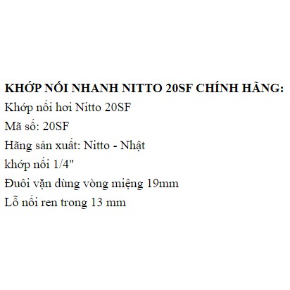 Khớp nối nhanh 20SF Nitto nhật bản - đầu nối nhanh