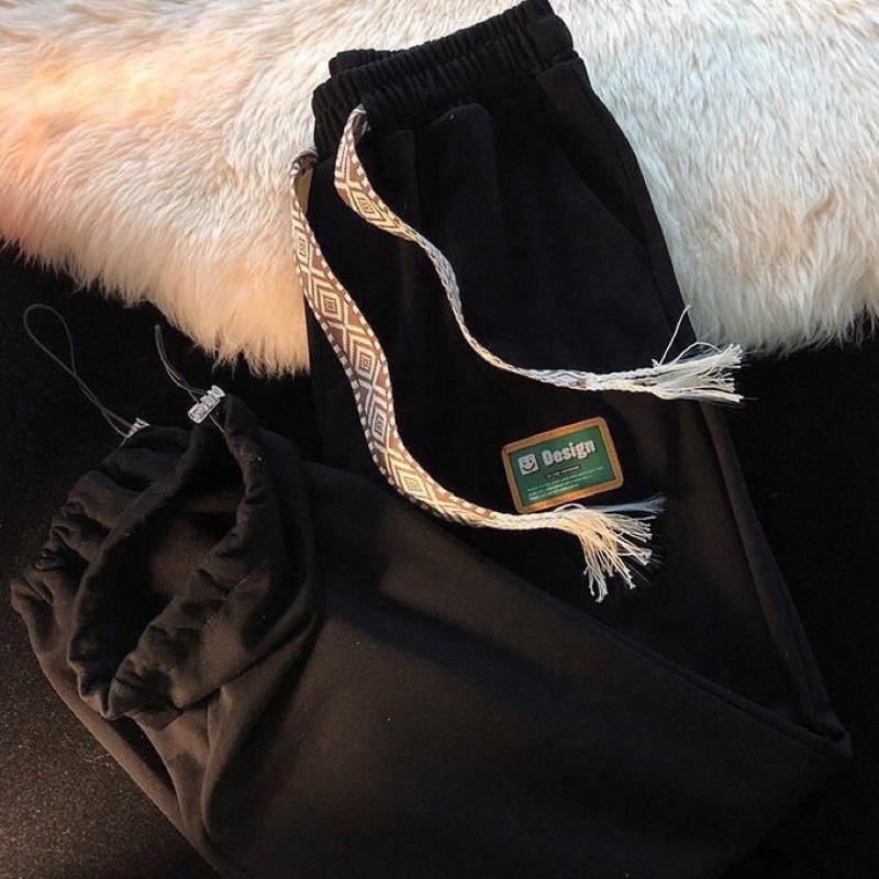 Quần Jogger Ống Rộng Logo Bo Gấu Nam Nữ Chất Nỉ Ngoại Dày Dặn Unisex (Ảnh thật/Có sẵn)