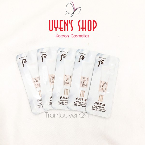 Sample kem chống nắng The Whoo Radiant White Tone Up Sunscreen SPF50+/PA++++ 1ML