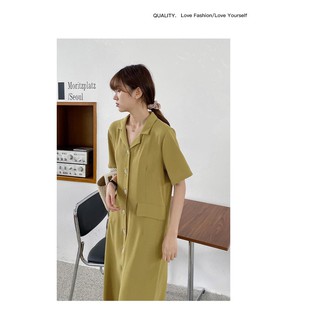 Kitie Dress - Đầm vàng cổ vest túi giả