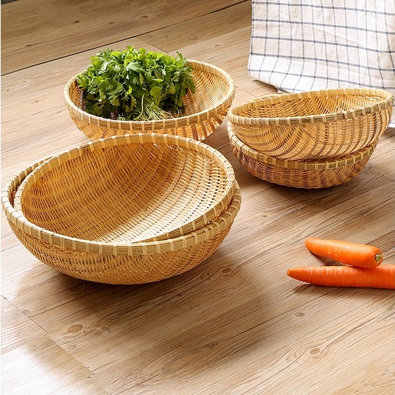 Rổ tre tròn đan thưa BAMBOOO ECO giỏ đựng đồ đa năng phòng bếp