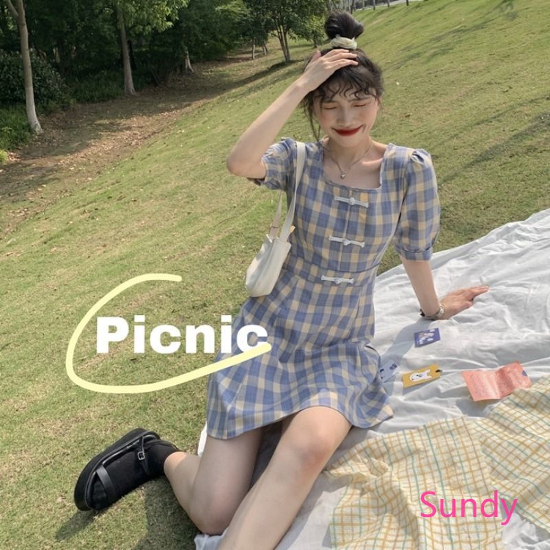 Women's Summer Short Sleeve Plaid Dress