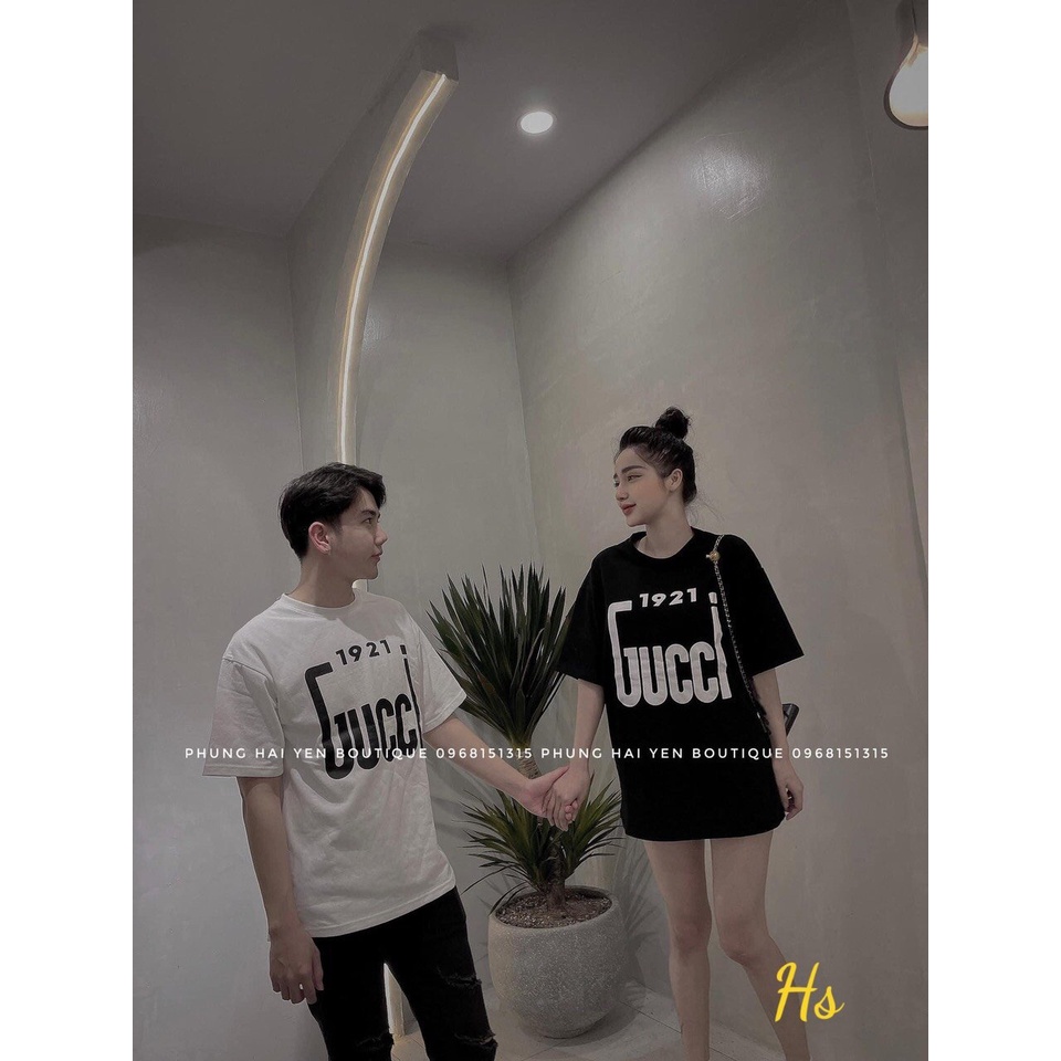 Áo Phông Tay Lỡ  Guccii 1921 Unisex Form Rộng ,Áo Phông Nam Nữ Màu Đen , trắng Co Giãn 4 Chiều
