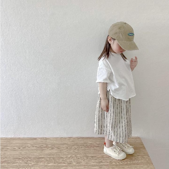 [Babycat] Hàng Có Sẵn Quần Cotton Mỏng Ống Rộng Dài Đến Mắt Cá Chân Họa Tiết Kẻ Sọc Phong Cách Nhật Bản Hàn Quốc Thời Trang Mùa Hè Dành Cho Bé Gái 2022