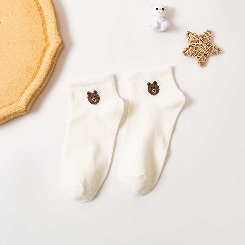 Tất Nữ Cổ Ngắn Phong Cách Hàn Quốc Họa Tiết Dễ Thương, Cute, Đáng Yêu Dễ Phối Đồ Họa Tiết Gấu Cute