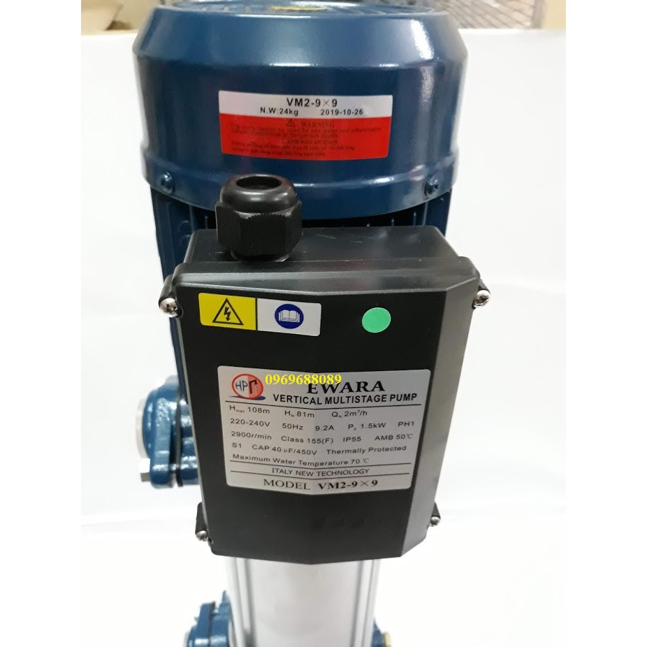 MÁY BƠM TRỤC ĐỨNG EWARA VM 2-9x9 1,5KW 2HP 1PHA