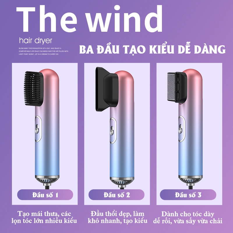 Ion âm Máy sấy tóc mini 3 trong 1 tạo kiểu tóc chuyên nghiệp thiết kế nhỏ gọn có 3 chế độ tự ngắt khi quá nóng