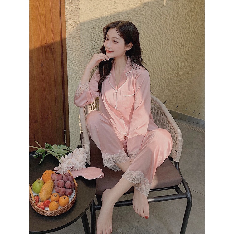 Bộ Đồ Ngủ Lụa Ren Kèm Bịt Mắt - Chất lụa mềm mịn, form vừa thoải mái | BigBuy360 - bigbuy360.vn