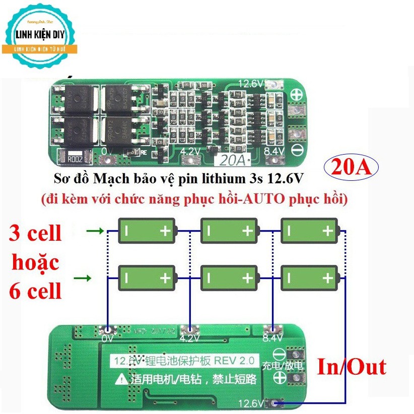 Mạch sạc 3S bảo vệ pin cân bằng 20A 12.6V sạc pin 18650 hoặc pin lypo lion 3.7V