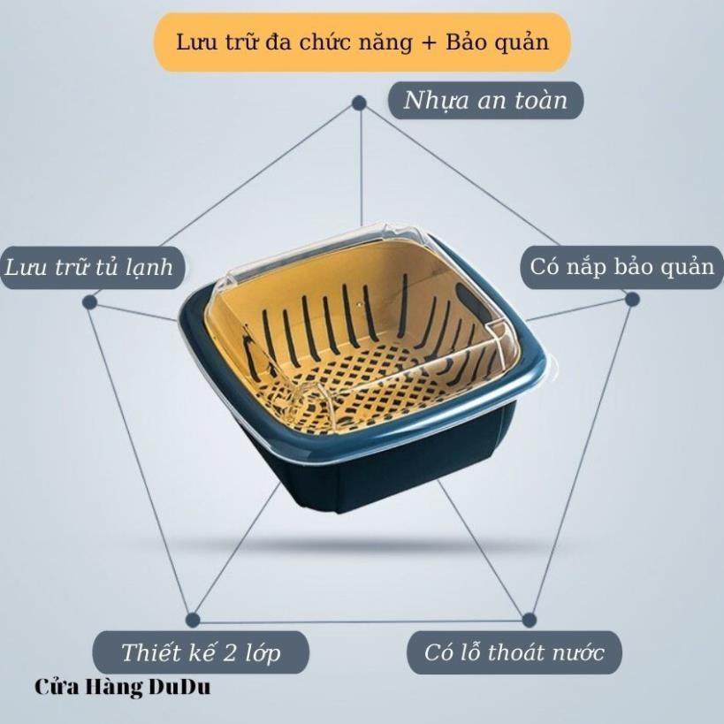 Bộ Rổ Nhựa Kèm Chậu Đựng Rau Trái Cây Có Nắp Đậy Kèm Lỗ Thoát Nước 3 Trong 1 Đa Năng