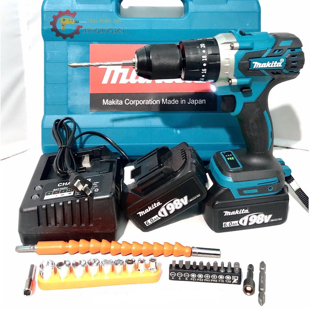 Máy Khoan Pin Makita 3 Chức Năng chuẩn loại 1 động cơ không chổi than. TẶNG 23 phụ kiện chi tiết đi kèm