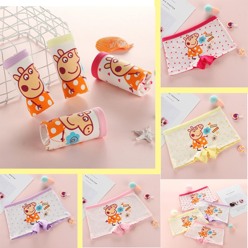 Set 4 quần lót boxer chất cotton họa tiết heo Peppa đáng yêu cho bé gái