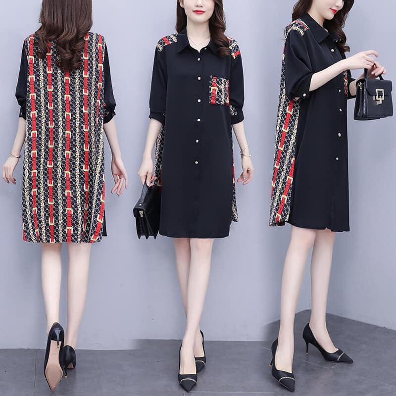 DS1999 - Đầm sơ mi suông dài tay big size cao cấp hàng nhập