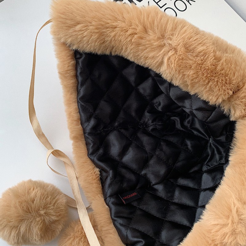 Mũ Trùm Đầu Mềm Mại Màu Trơn Đính Tai Gấu Bông Dày Dặn Ấm Áp Chống Gió Phiên Bản Nhật Bản Dễ Thương Cho Nữ Rai Feng