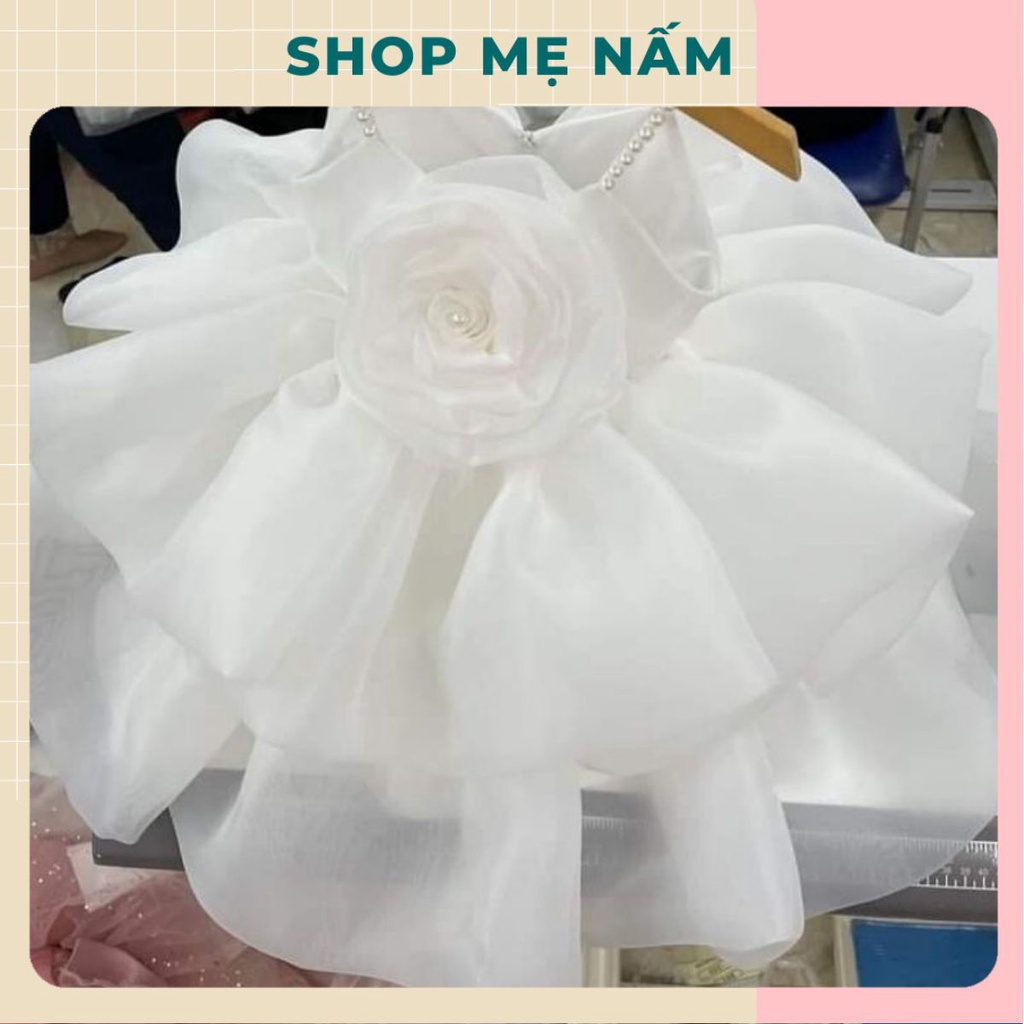 ♠✱☃Đầm bé gái hai dây đính ngọc hoa hồng xòe phồng 2 tầng công chúa voan tơ mềm mại trắng/hồng/xanh - Shop Mẹ Nấm