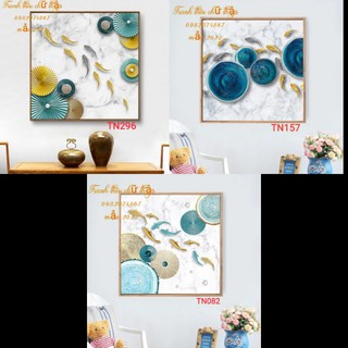 Tranh thêu chữ thập chỉ lụa cửu ngư quần hội