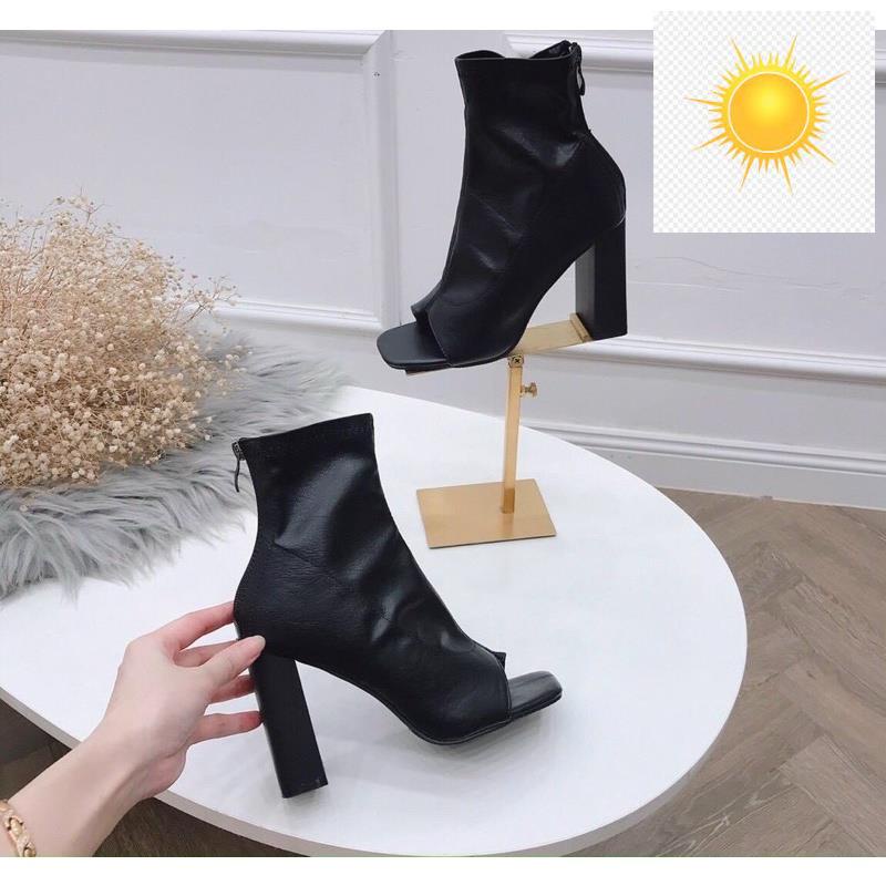 GIÀY BỐT DA XỎ NGÓN GÓT VUÔNG CAO 7 PHÂN SANG CHẢNH