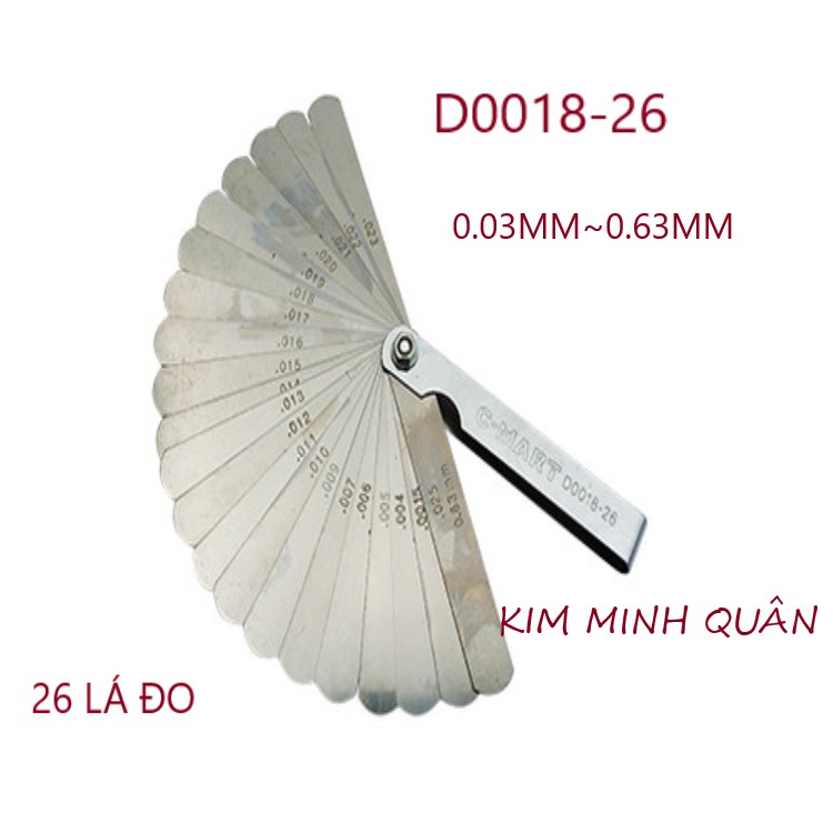 Thước Lá Đo Khe ( Chỉnh Xú Páp ) 26 Lá Độ Dày 0.03 ~0.63mm D0018-26 CMART