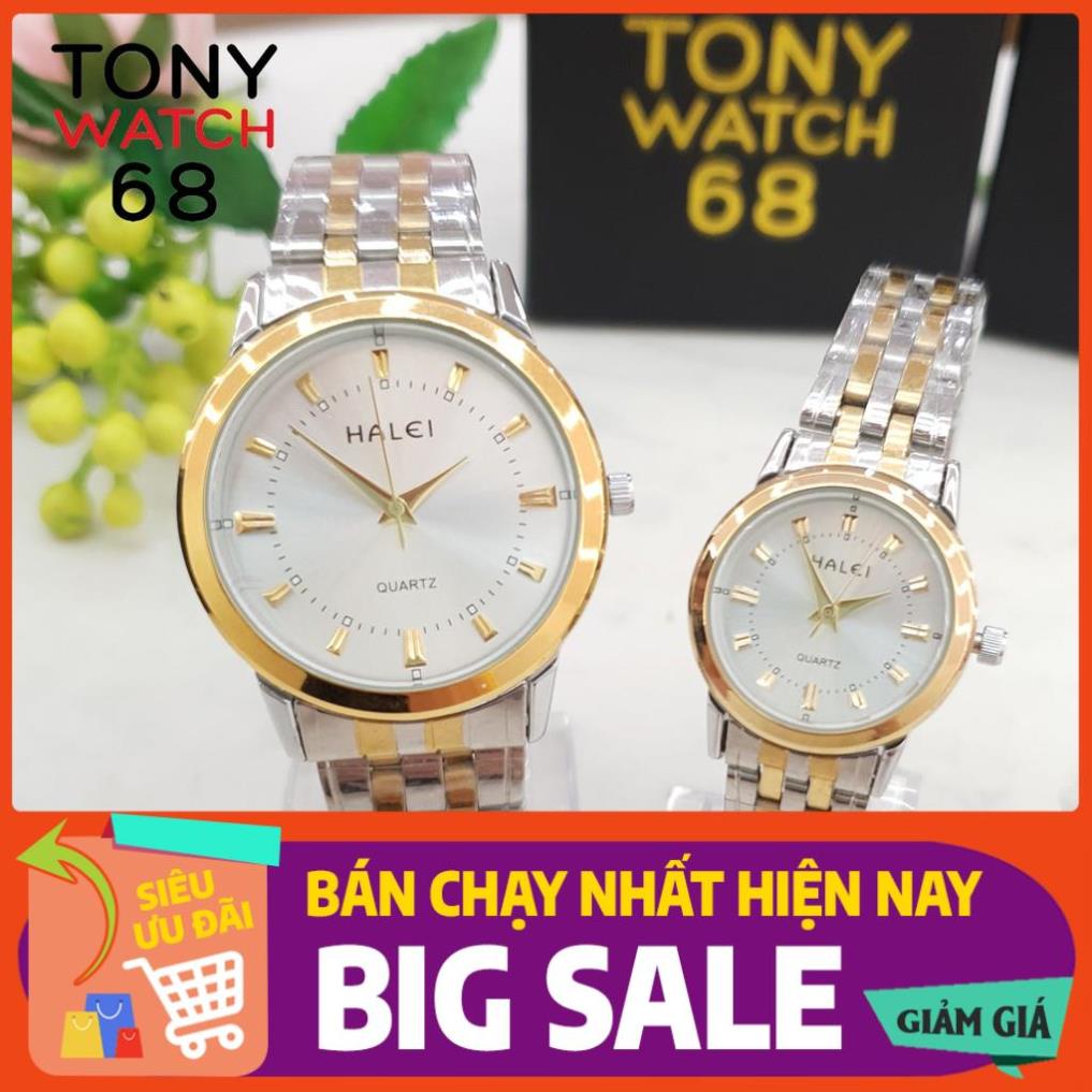 Đồng hồ đôi nam nữ Halei đẹp chống nước dây thép đúc đặc chính hãng Tony Watch 68