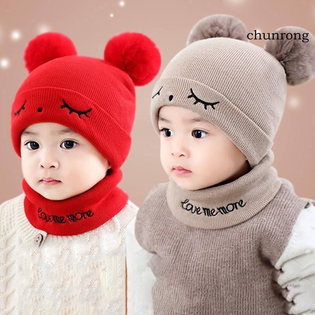 1 Set Mũ beanie + Khăn Choàng Cổ + Bóng Lông Màu Trơn Chống Gió Cho Bé