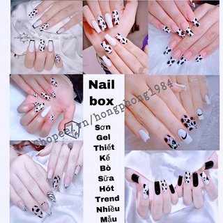 Nail bò sữa -12-14 móng tay giả -Móng úp thiết kế  sơn gel  thợ Nail  làm kèm dũa và keo-đủ các kích cỡ