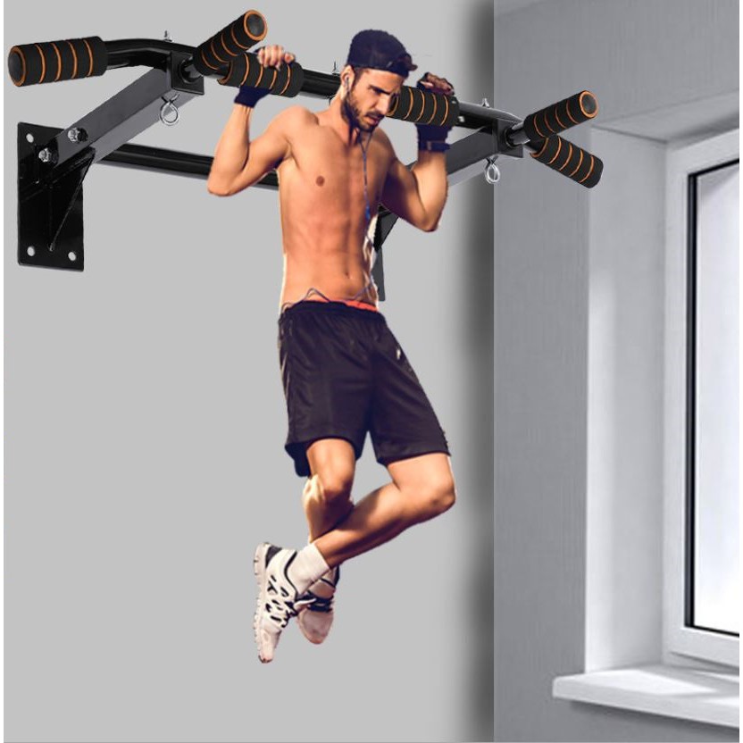 Xà đơn gắn tường đa năng Wall Pull Up Bar P90X- Có Thêm Thanh Ngang Đen và 3 Móc tròn treo Bao Cát