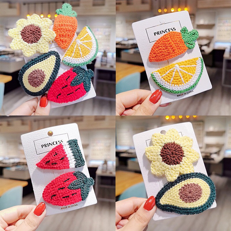 Kẹp Tóc Len, Kẹp Tóc Hoa Quả Trái Cây Xinh Xắn Phong Cách Hàn Quốc DAHABOO KT12