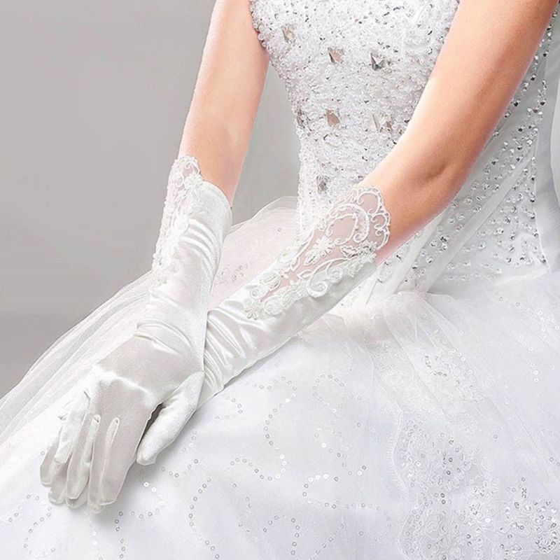 Ivy Bride Full Finger Long White Gloves Fashion Wedding Dress Accessories Lace Glove Party Cosplay Props