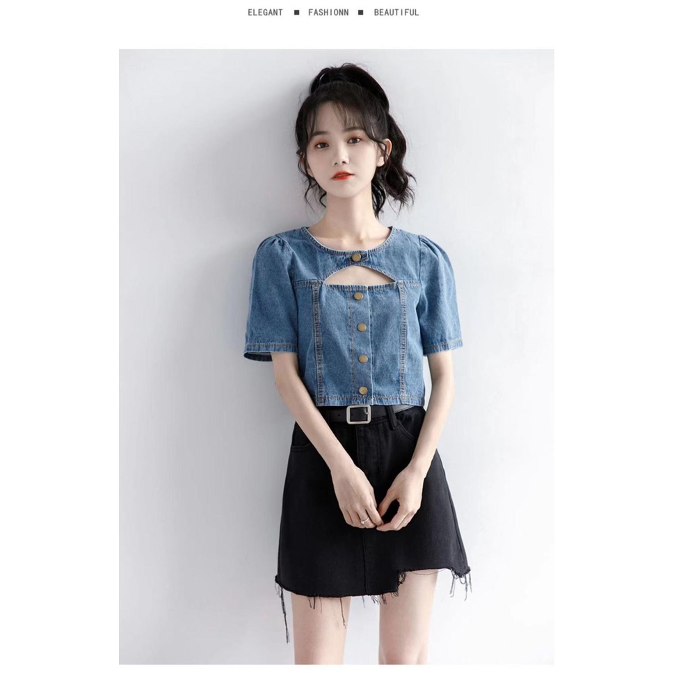 Áo Sơ Mi Denim Tay Ngắn Phong Cách Mới Mùa Hè Cho Nữ