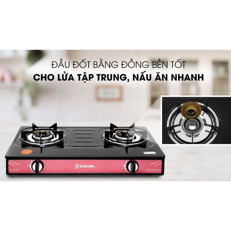 Bếp gas đôi Sakura SA-2181EB-Chính hãng trưng bày+Tặng dây gas-Mặt bếp Kim loại phủ men Đầu đốt:Đầu đốt tiết kiệm gas