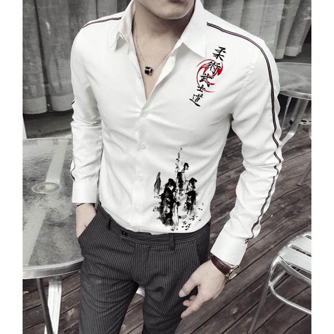 Áo Sơ Mi Nam Họa Tiết Thư Pháp Siêu Nét, Hàng Bao Đẹp (Ảnh thật)