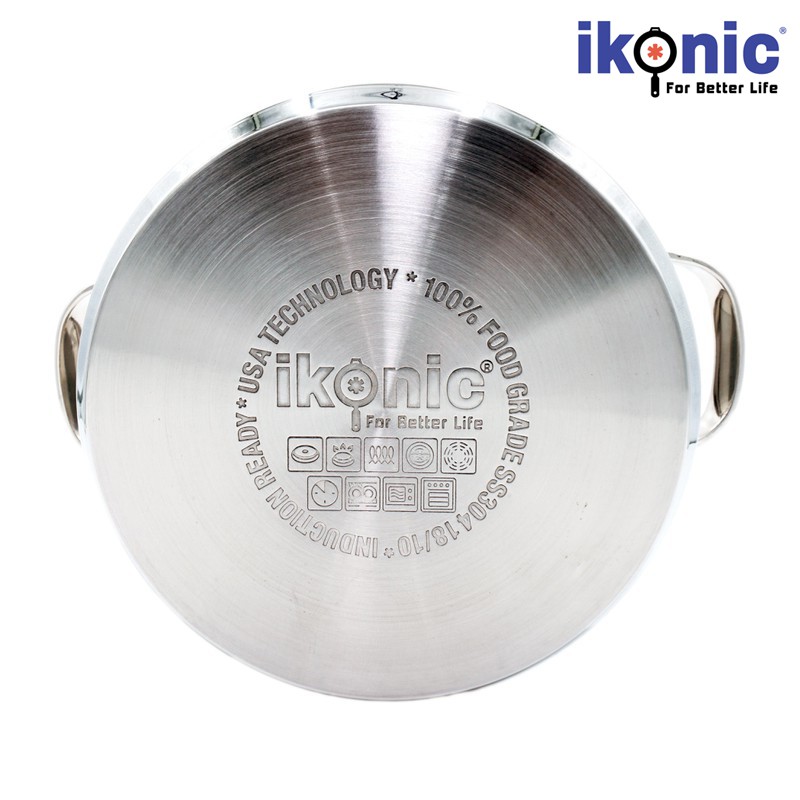 Nồi Inox có nắp kính IKONIC IK55 Siêu bền Inox 304 18/10 chống ăn mòan, đáy nồi 5 lớp dùng cho mọi loại bếp, quai đinh