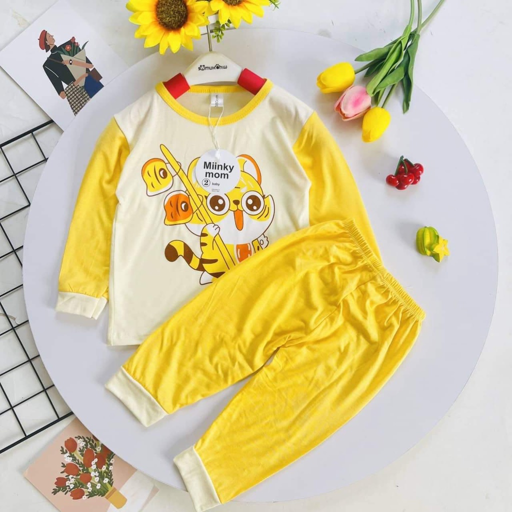 Bộ thun lạnh dài tay cho bé minkey mom in hình thú dễ thương, đồ bộ cho bé trai bé gái mặc nhà cao cấp