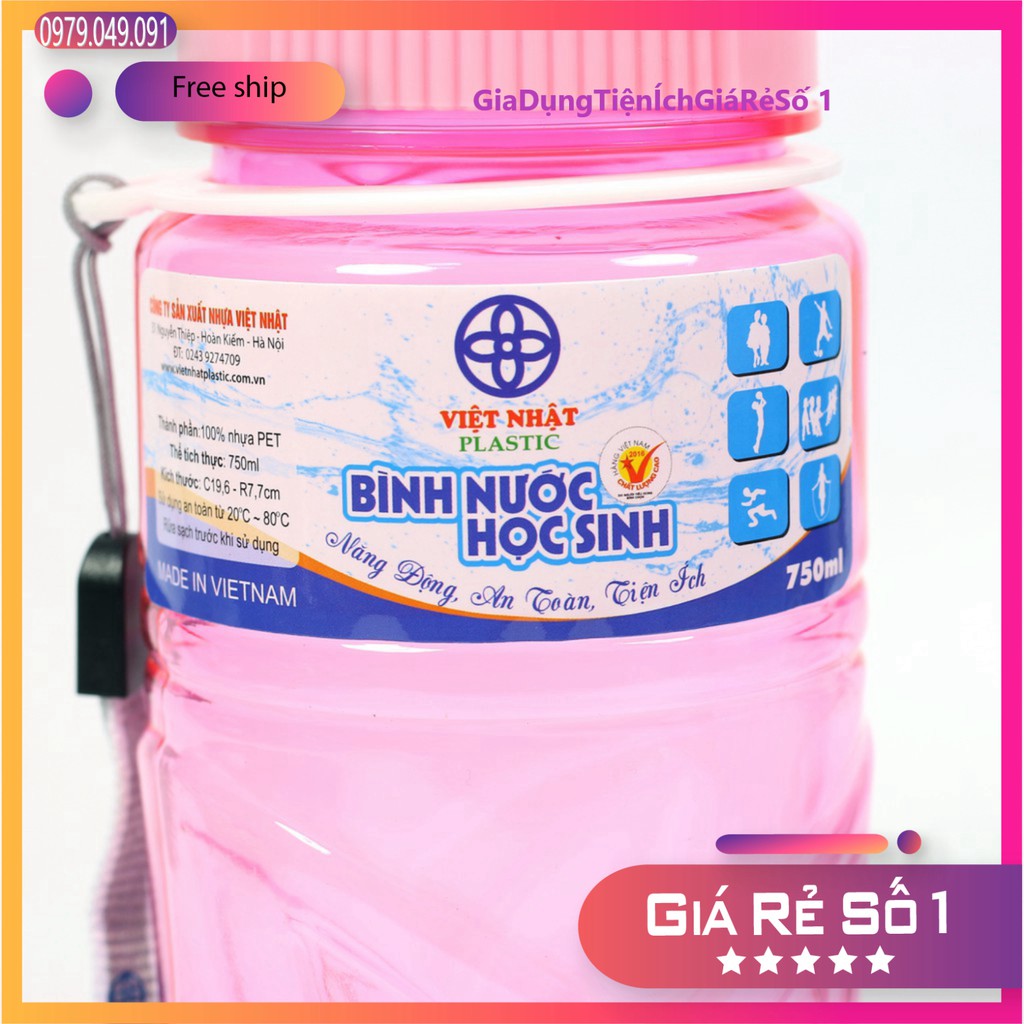 Bình nước học sinh, bình nước đa năng Việt Nhật 550-750-900ml.