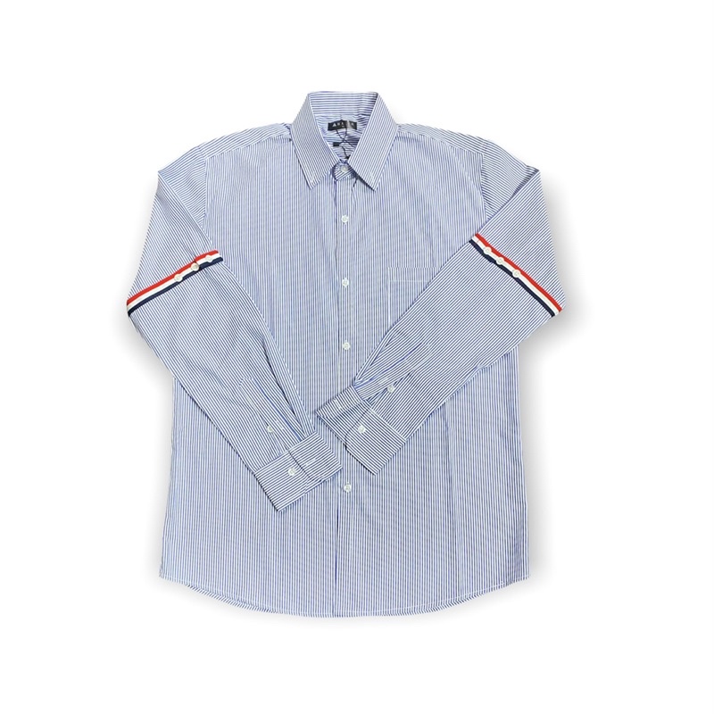Áo sơ mi dài tay nam mẫu kẻ xanh trắng sọc tay , vải Cotton xịn, chuẩn form - Regular fit, đứng form - HALIOMAN