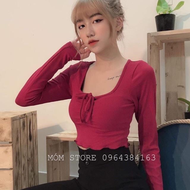 Áo Dài tay Croptop rút lên (av)