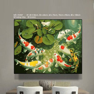 Tranh Sơn Dầu Số Hóa Đàn Cá Koi Mã DV037