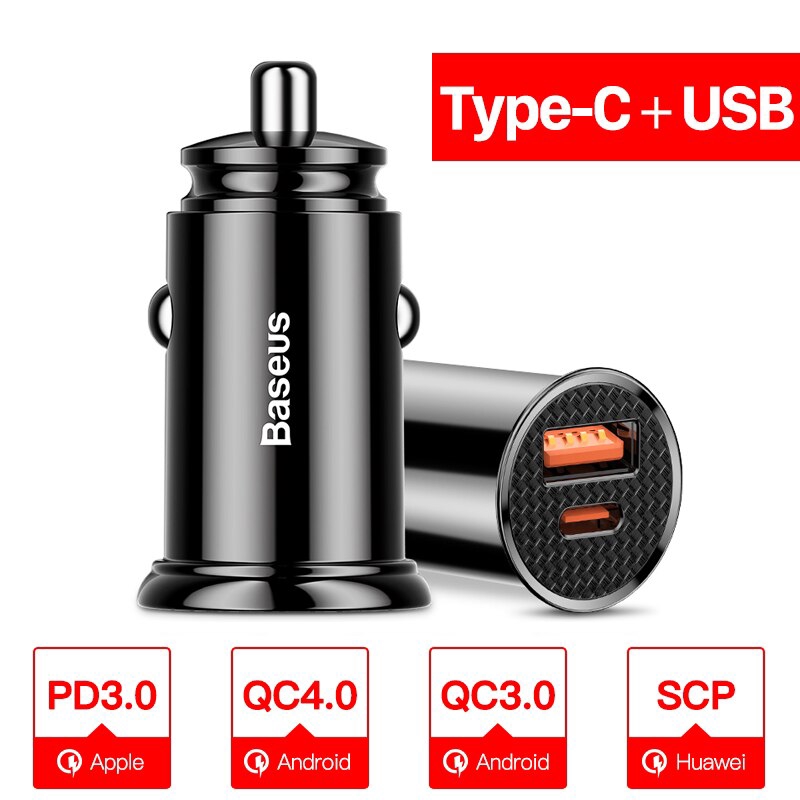 Tẩu Sạc Nhanh Baseus QC 3.0 4.0 Cổng USB Type C Dùng Trên Xe Hơi