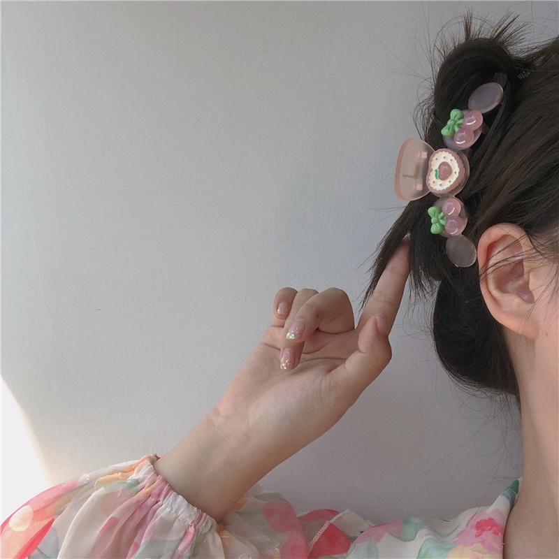 Kẹp Tóc Hình Cá Mập Màu Hồng/Cherry Thời Trang Mùa Hè Xinh Xắn Cho Bé Gái