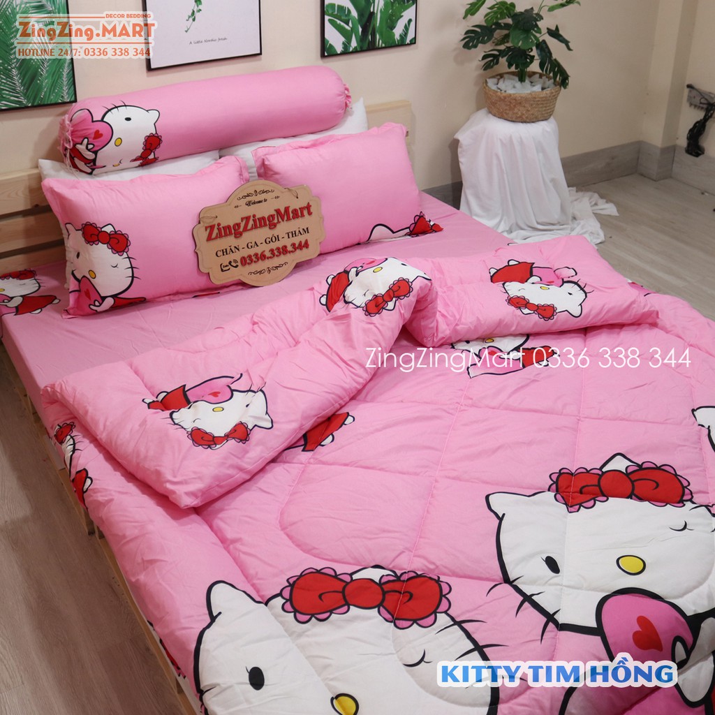 Chăn phao Sét 5 Món Chăn Phao Ga Gối Mẫu Hello Kitty (Được chọn mẫu - Gửi ảnh mẫu cần mua qua chát)