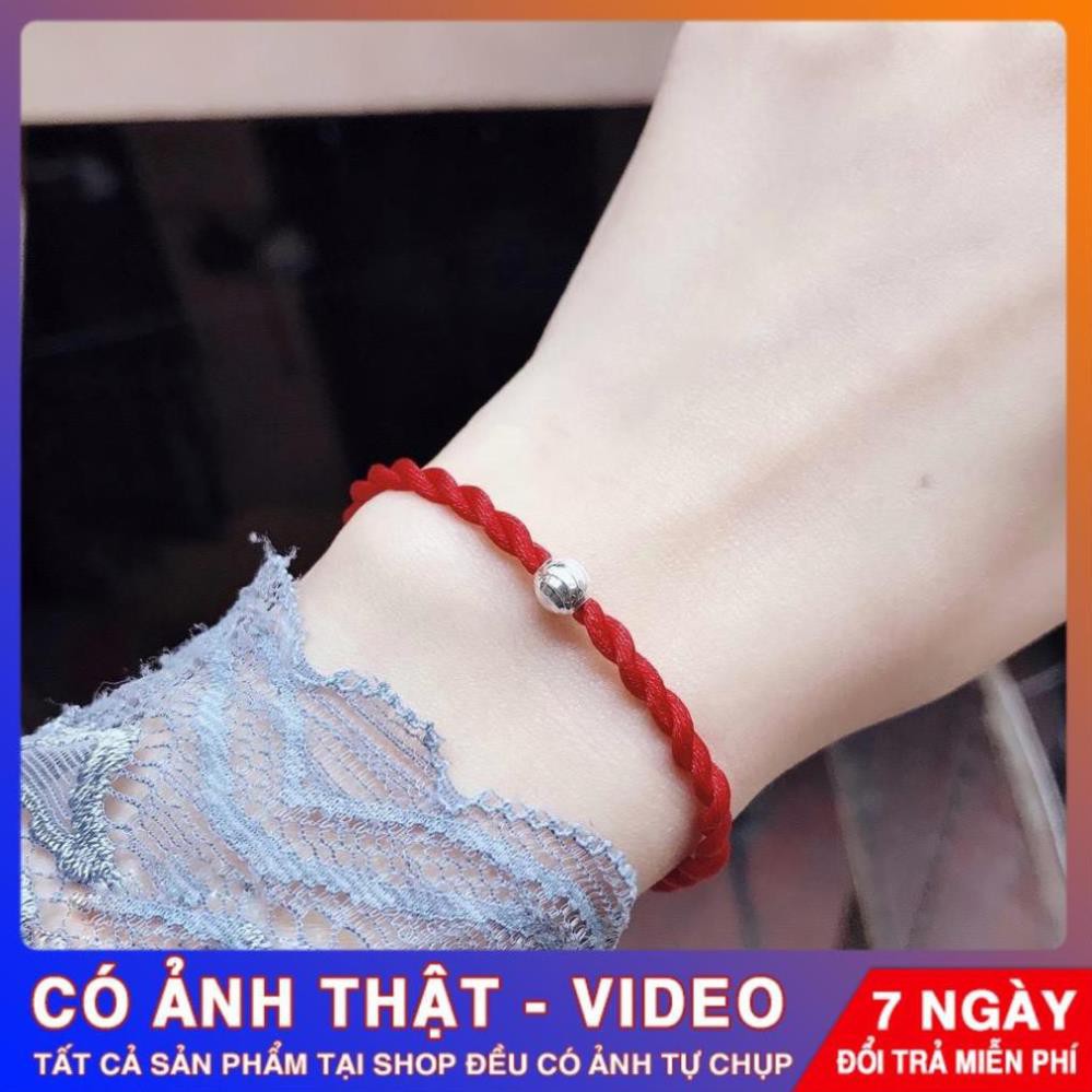 Vòng tay sợi chỉ đỏ mix Bi bạc 925 may mắn Tuấn Thoan Jewelry dây lụa xoắn, xinh xắn