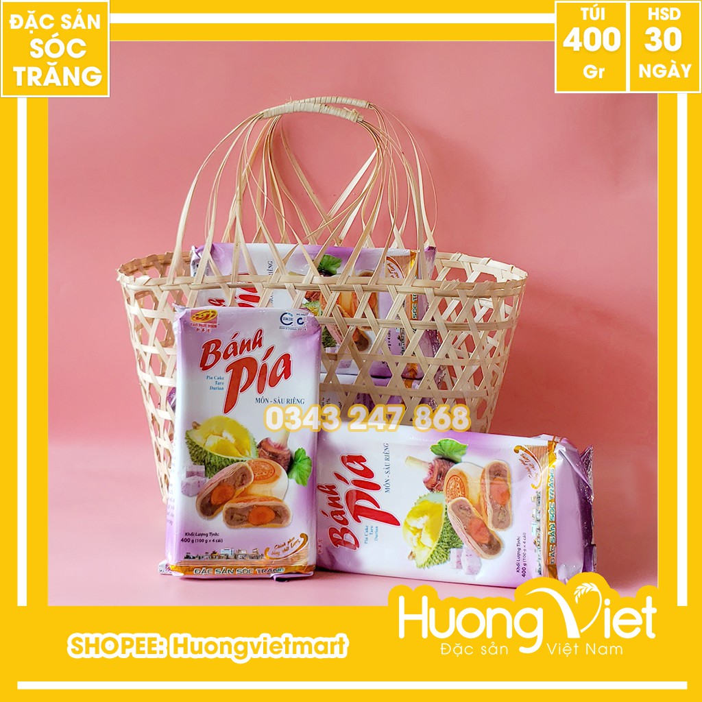 Bánh pía khoai môn sầu riêng trứng muối 400g, bánh pía Sóc Trăng Tân Huê Viên vị truyền thống [TÚI 4 BÁNH]