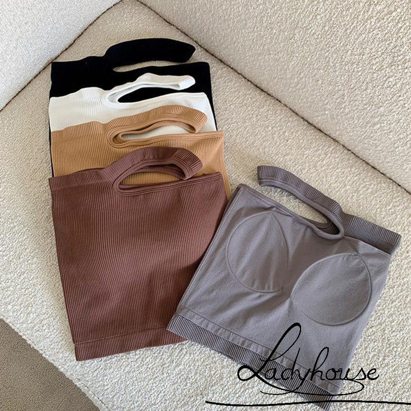 Áo Dệt Kim Sát Nách Hở Rốn Màu Trơn Có Miếng Đệm Ngực Thời Trang Cho Nữ