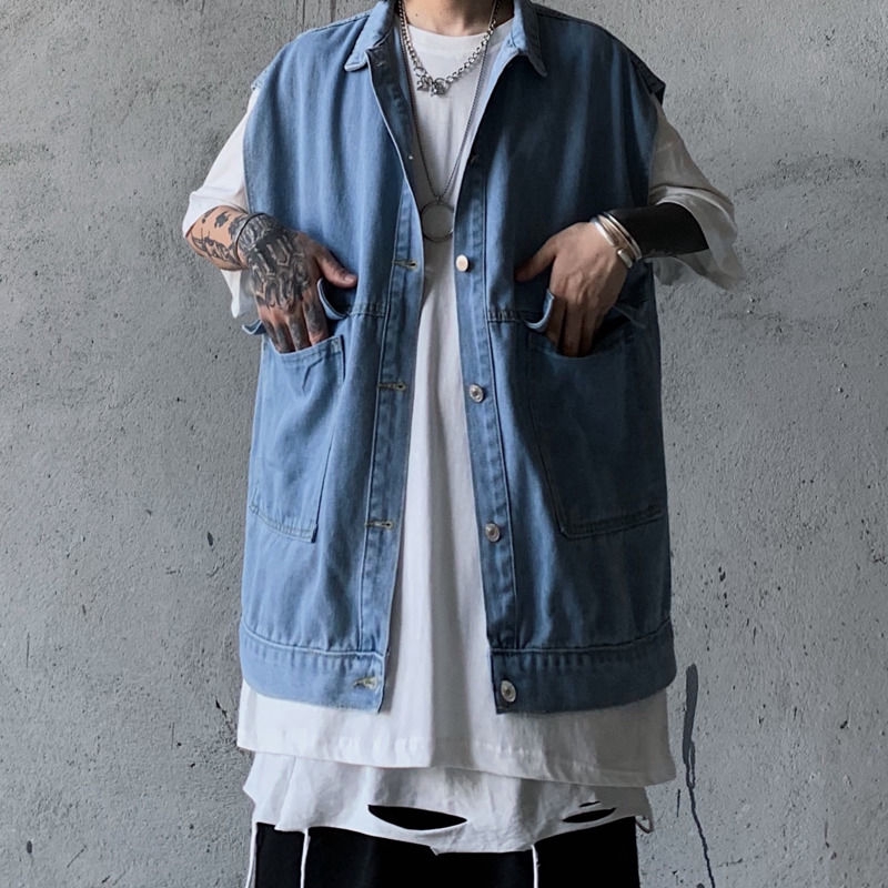 [Miễn Phí Vận Chuyển] Áo Khoác Denim Công Cụ 228933 Áo Khoác Không Tay Kiểu Dáng Hợp Thời Trang Cho Nam Và Nữ