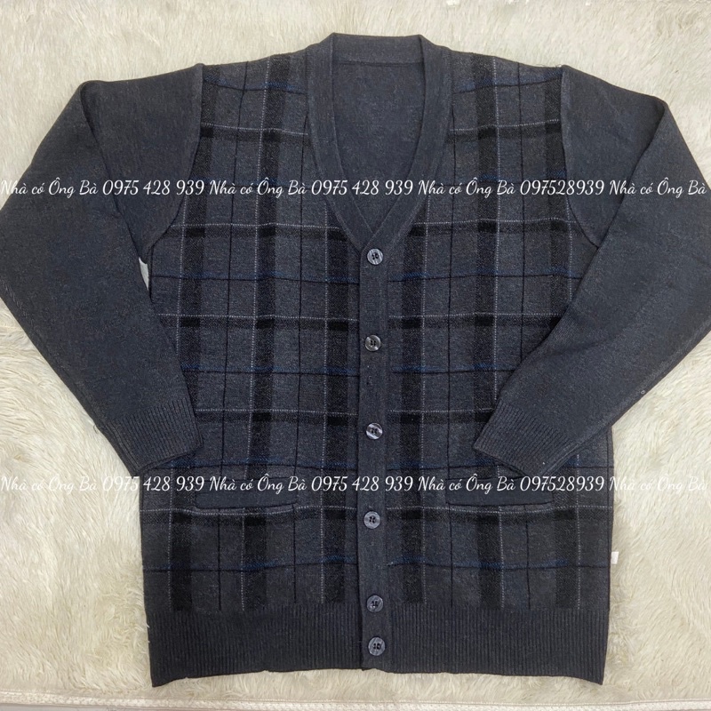 Áo len cardigan kẻ caro cho ông mùa đông, áo khoác mùa đông cho bố cho ông trung niên