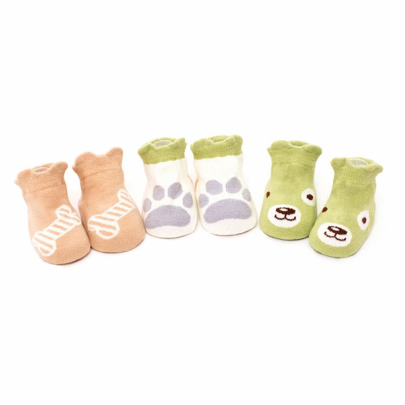 Set 3 Đôi Tất Cotton Chống Trượt Kiểu Dáng Đáng Yêu Cho Bé