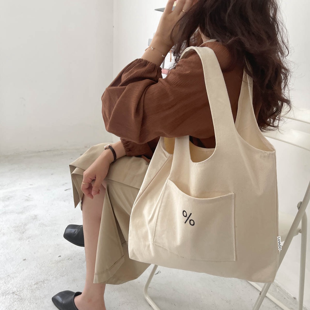 Túi tote vải trơn đeo chéo đi học canvas LOTSTORE TX007