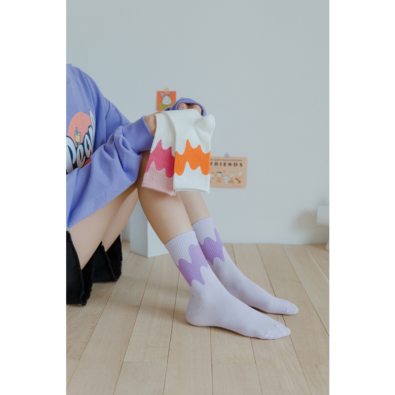 Tất cao cổ cổ loang màu sắc đáng yêu chất liệu cotton loại đẹp siêu mềm co giãn thấm hút mồ hôi